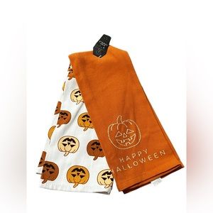 Halloween Pumpkin Kitchen Towels Orange And White